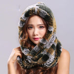 Thick autumn winter warm real rabbit fur scarf and hat Chittili