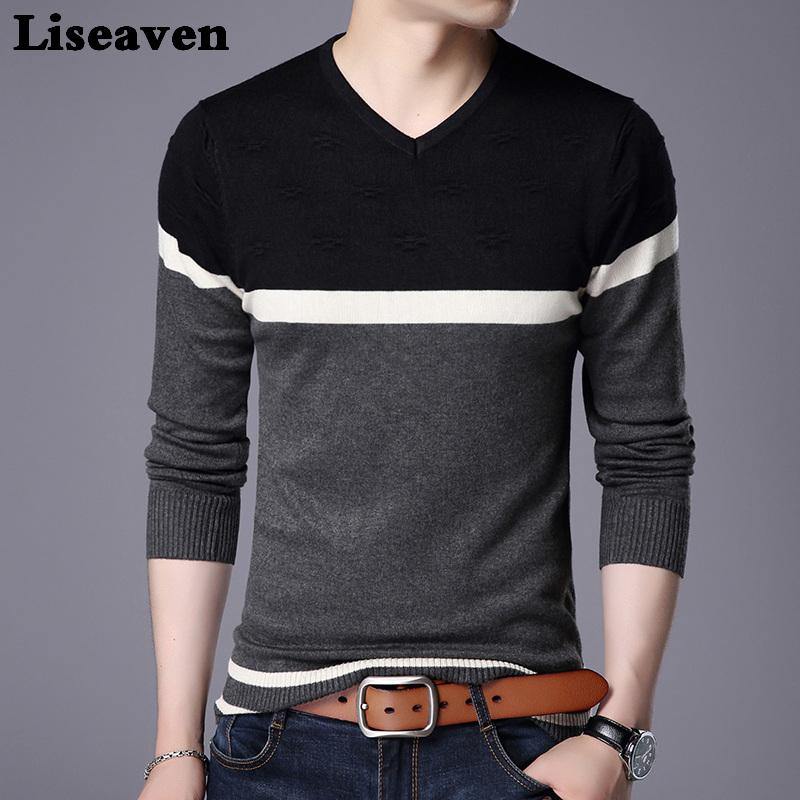 Liseaven Men Pullover Sweater V Neck Casual Slim Fit Sweaters Long