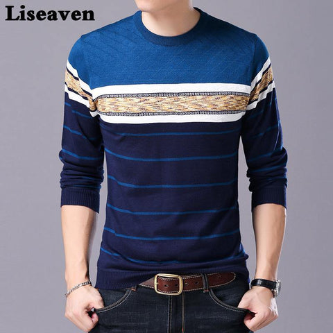 Liseaven Men Sweater O-Neck Casual Striped Sweaters Autumn Winter Brand Mens Pullovers Chittili
