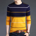 Mwxsd Casual Men's winter O-Neck Striped pullover Sweaters Slim Fit Knitting Mens cotton Sweaters High Quality male Pullovers Chittili