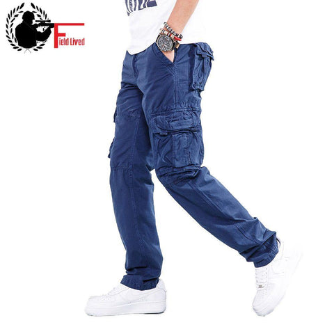 Pants Cargo Men Blue Cotton Full Length Khaki Black Army Green Military Style Many Pockets Casual Pants Male Straight Trousers Chittili
