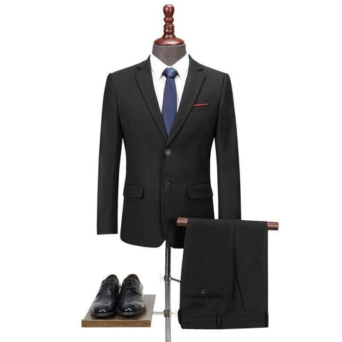 New Men 's Suit Two -piece Black Navy Suits Men 2019 Brand Slim Fit Groom Wedding Suit Korean Jacket Pants Trousers Chittili