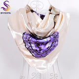 Elegent Women Large Square Silk Scarf Printed,90*90cm Fashion Spring And Autumn Grey And Purple Polyester Silk Scarf Shawl Chittili
