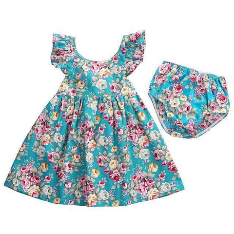 Lovely Floral Sundress Briefs Outfits Clothes Set for baby girls Chittili