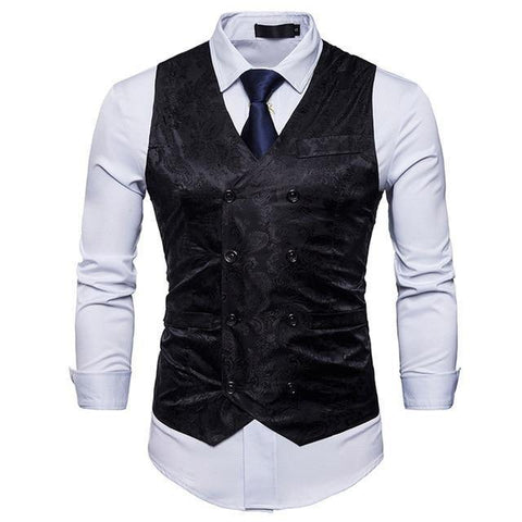 Men's Gentleman Formal Slim Fit Double Breasted Dress Suit Vests 2018 Fashion Paisley Print Men Vest Waistcoat Colete Masculino Chittili