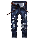 New Spring Fashion Hole Jeans Men Long Trousers Embroidered Cotton Classic Straight Jeans Plus size Blue Chittili