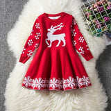 Girls Christmas Dress Knitting Sweater Dress for Girls Winter Dress Autumn Full Sleeve Elk Deer Printing Girl Clothes New Year Chittili