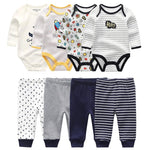 4pcs Baby Bodysuits+4pcs Baby Pants Newborn Clothes Sets 2021 Winter Cotton Suits girls boys Custome Roupa de bebe Clothing Chittili