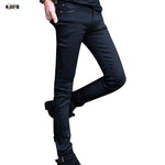 Funky Mens Fashion Pencil Pants Super Skinny Solid Black Elastic Washed Faded Slim Fit Long Jeans Trouser For Young Men Chittili