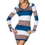 Singwing Women Long-sleeved striped Dresses V-neck Casual Style Sheath Dress Autumn Female's Dresses Chittili