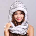 Thick autumn winter warm real rabbit fur scarf and hat Chittili