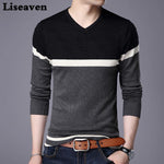 Liseaven Men Pullover Sweater V Neck Casual Slim Fit Sweaters Long Sleeve Pullover Tops Chittili