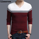 Liseaven Winter Men Pullover Sweater Casual Knitting Warm Sweaters Pattern V Neck Pullovers Brand Mens Clothing Chittili