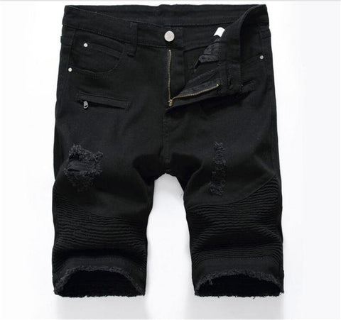 Distressed Men Denim skinny Jeans Shorts Black White Plus Size Ripped Biker Shorts Jeans Rasgado Masculino Summer Pants Chittili