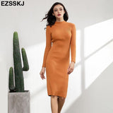 Slim & sexy long sleeve solid color knitted dress Chittili