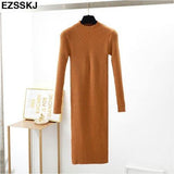 Slim & sexy long sleeve solid color knitted dress Chittili